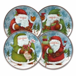 Evergreen Ernie Set Of 4 Santa Salad Plates  |  Salad Plates Plates Salad Plates