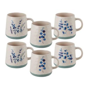 Floral Blue Set Of 6 Mugs, Assorted  |  Coffee Mugs Coffee Mugs Coffee Mugs