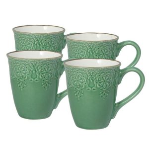 French Lace Set Of 4 Green Mugs  |  Mugs Coffee Mugs & Tea Cups Mugs