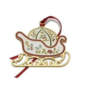 Gold Plated Enamel Sleigh Christmas Ornament  |  Decor Home Accessories Decor