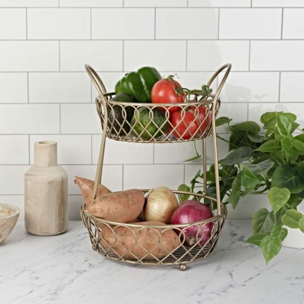 Lattice 2 Tier Matte Gold Countertop Basket  |  Fruit And Storage Baskets Fruit And Storage Baskets Fruit And Storage Baskets