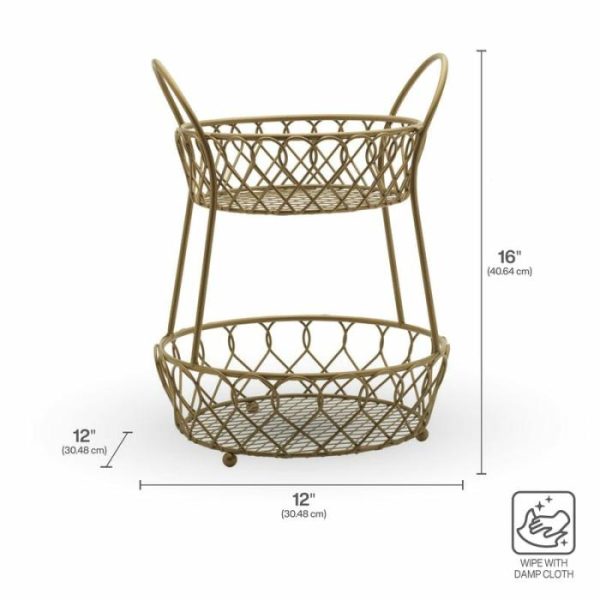 Lattice 2 Tier Matte Gold Countertop Basket  |  Fruit And Storage Baskets Fruit And Storage Baskets Fruit And Storage Baskets