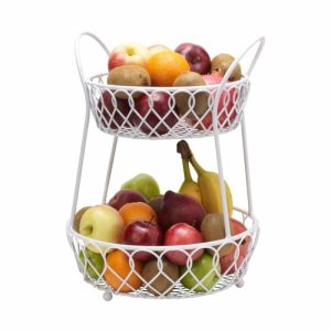 Loop And Lattice 2 Tier Round Basket With Handles  |  Fruit And Storage Baskets Fruit And Storage Baskets Fruit And Storage Baskets