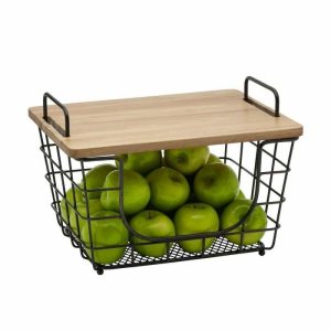 Madam Stacking And Nesting Basket With Acacia Lid  |  Countertop Storage Countertop Countertop Storage