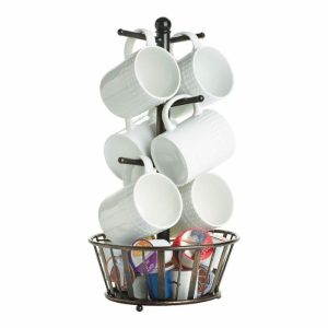 Mug Tree Stand With Basket  |  Countertop Storage Countertop Countertop Storage