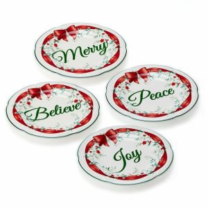 Set Of 4 Red Ribbon Salad Plates  |  Salad Plates Plates Salad Plates