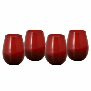 Set Of 4 Red Stemless Wine Glasses  |  Stemless Stemless Stemless