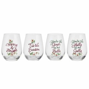 Set Of 4 Sentiment Stemless Wine Glasses  |  Stemless Tumblers And Stemware Stemless