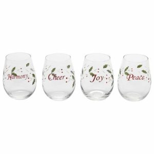 Set Of 4 Sentiments Stemless Wine Glasses  |  Stemless Stemless Stemless