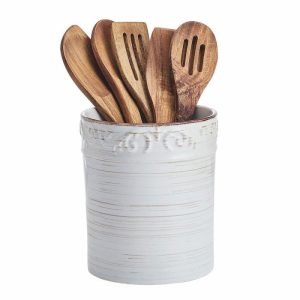 Trellis White Utensil Crock With Tools  |  Gadget Crocks Countertop Gadget Crocks